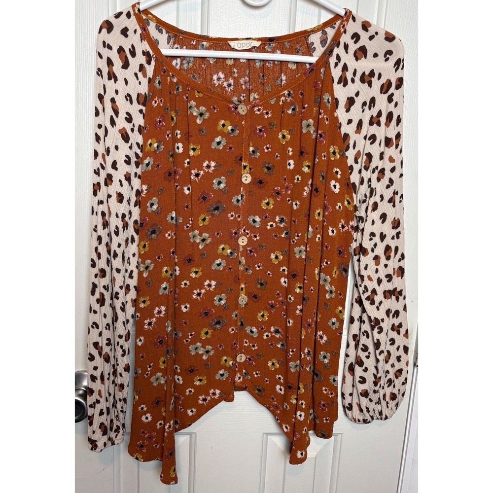Oddy Fall womens animal and floral print top long sleeves Small